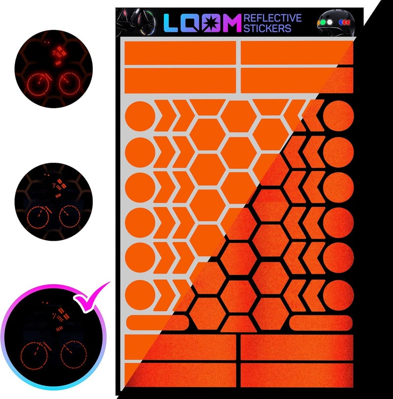 Loom ملصقات عاكسة | 67 قطعة تنظيم المهندسين | ملصقات عاكسة للخوذة، الدراجة، الدراجة النارية، القبعة الصلبة | عواكس مقاومة للماء للسيارة، المقطورة | عواكس الدراجة لركوب الليل - Image 1
